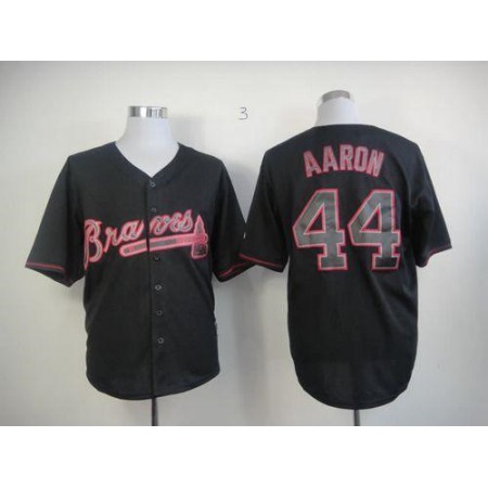 Braves #44 Hank Aaron Black Fashion Stitched MLB Jersey
