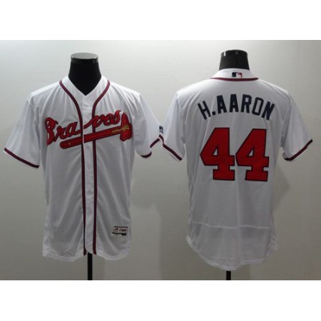 Braves #44 Hank Aaron White Flexbase Authentic Collection Stitched MLB Jersey