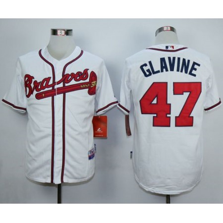 Braves #47 Tom Glavine White Cool Base Stitched MLB Jersey