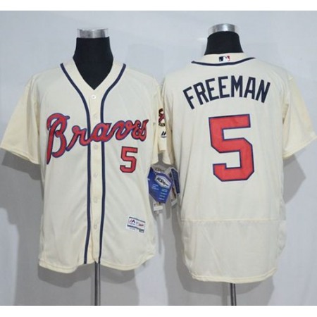 Braves #5 Freddie Freeman Cream Flexbase Authentic Collection Stitched MLB Jersey