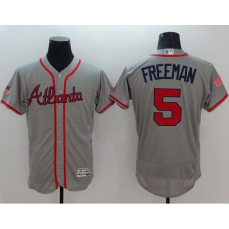 Braves #5 Freddie Freeman Grey Fashion Stars & Stripes Flexbase Authentic Stitched MLB Jersey