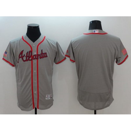 Braves Blank Grey Fashion Stars & Stripes Flexbase Authentic Stitched MLB Jersey