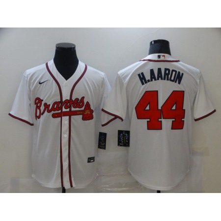Men's Atlanta Braves #44 Hank Aaron White Stitched MLB Jersey