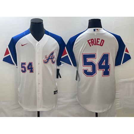 Men's Atlanta Braves #54 Max Fried White 2023 City Connect Cool Base With Patch Stitched Baseball Jersey