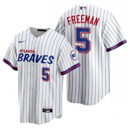 Men's Atlanta Braves #5 Freddie Freeman 2021 White City Connect Stitched Jersey