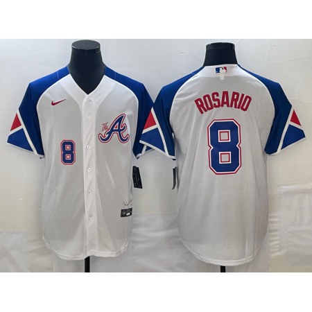 Men's Atlanta Braves #8 Eddie Rosario White 2023 City Connect Cool Base With Patch Stitched Baseball Jersey