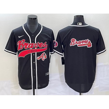 Men's Atlanta Braves Black Team Big Logo Cool Base With Patch Stitched Baseball Jersey