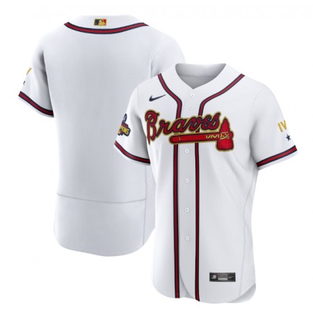 Men's Atlanta Braves Blank 2022 White/Gold World Series Champions Program Flex Base Stitched Baseball Jersey
