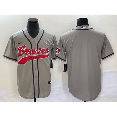 Men's Atlanta Braves Blank Gray Cool Base With Patch Stitched Baseball Jersey