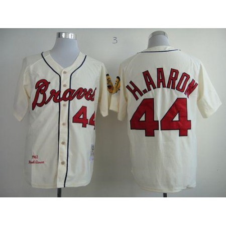 Mitchell And Ness 1963 Braves #44 Hank Aaron Cream Throwback Stitched MLB Jersey