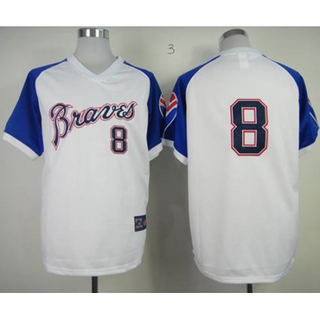 Mitchell And Ness Braves #8 Bob Uecker White Throwback Stitched MLB Jersey