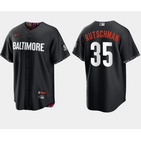 Men's Baltimore Orioles #35 Adley Rutschman Black 2023 City Connect Cool Base Stitched Baseball Jersey