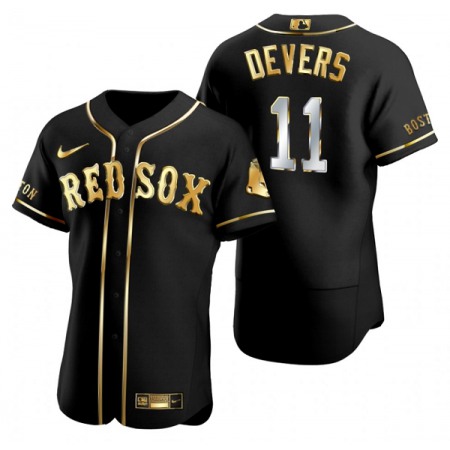 Men's Boston Red Sox #11 Rafael Devers Black Gold Flex base Stitched Baseball Jersey