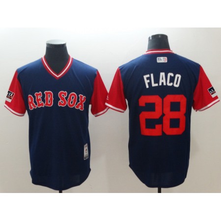Men's Boston Red Sox #28 J.D. Martinez Flaco Navy/Red 2018 Players Weekend Cool Base Stitched Jersey