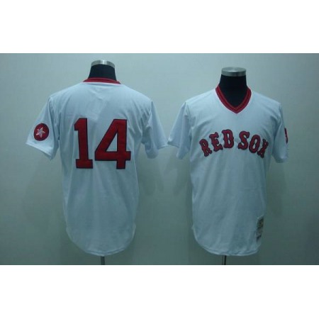 Mitchell and Ness Red Sox #14 Jim Rice Stitched White Throwback MLB Jersey