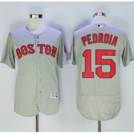 Red Sox #15 Dustin Pedroia Grey Flexbase Authentic Collection Name On Back Stitched MLB Jersey