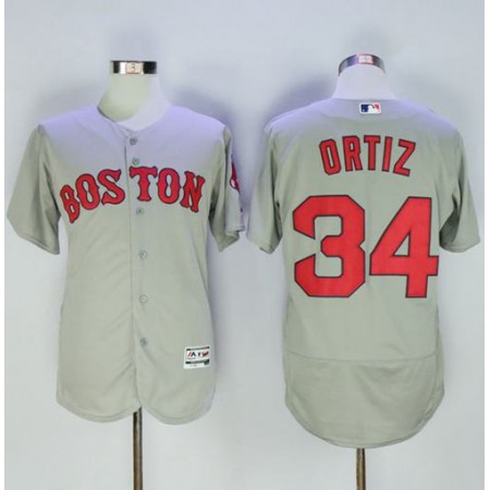 Red Sox #34 David Ortiz Grey Flexbase Authentic Collection Name On Back Stitched MLB Jersey