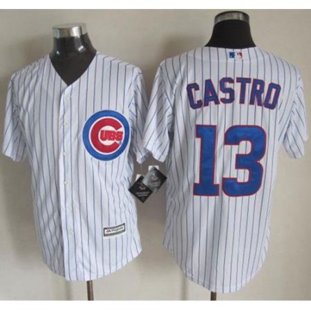 Cubs #13 Starlin Castro White Strip New Cool Base Stitched MLB Jersey
