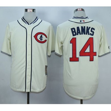 Cubs #14 Ernie Banks Cream 1929 Turn Back The Clock Stitched MLB Jersey