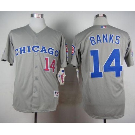 Cubs #14 Ernie Banks Grey 1990 Turn Back The Clock Stitched MLB Jersey