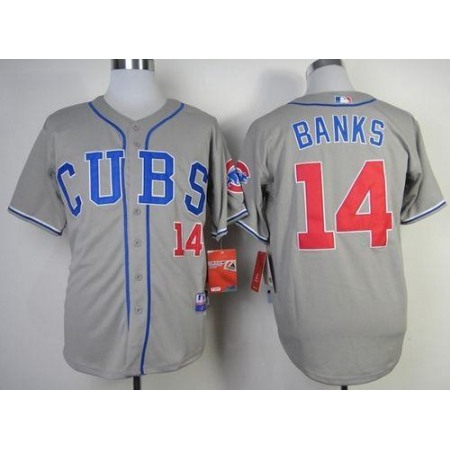 Cubs #14 Ernie Banks Grey Alternate Road Cool Base Stitched MLB Jersey