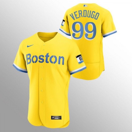 Men's Boston Red Sox #99 Alex Verdugo Gold 2021 City Connect Flex base Stitched Jersey