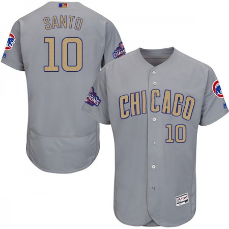 Men's Chicago Cubs #10 Ron Santo World Series Champions Grey Program Flexbase Stitched MLB Jersey