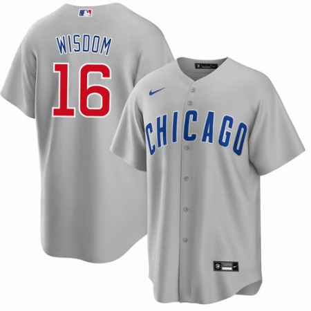 Men's Chicago Cubs #16 Patrick Wisdom Grey Cool Base Stitched Baseball Jersey