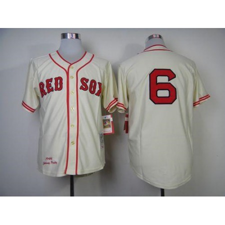 Mitchell And Ness 1946 Red Sox #6 Johnny Pesky Cream Throwback Stitched MLB Jersey