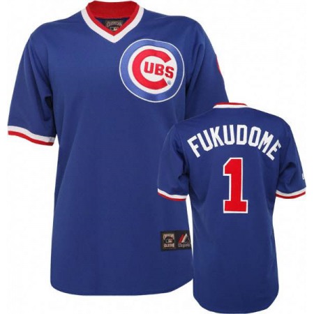 Mitchell and Ness Cubs #1 Kosuke Fukudome Stitched Blue Throwback MLB Jersey