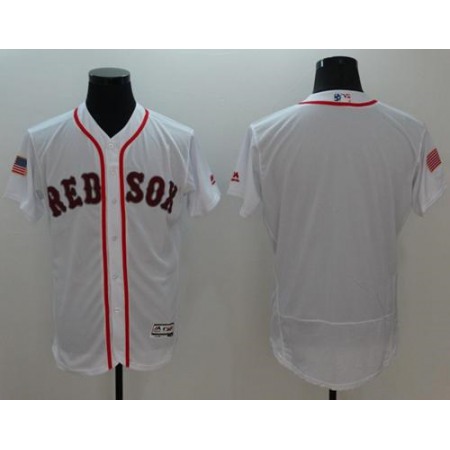 Red Sox Blank White Fashion Stars & Stripes Flexbase Authentic Stitched MLB Jersey