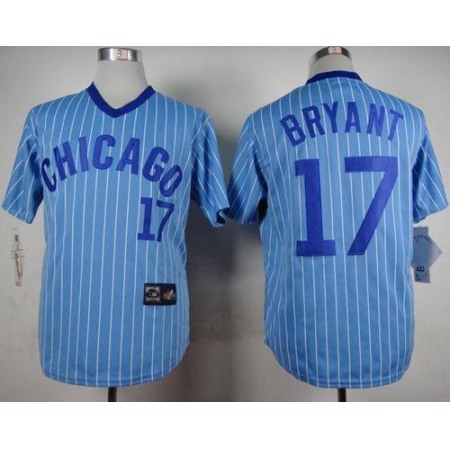 Cubs #17 Kris Bryant Blue(White Strip) Cooperstown Throwback Stitched MLB Jersey
