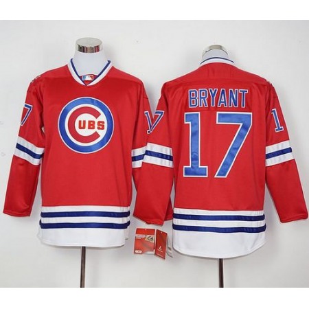 Cubs #17 Kris Bryant Red Long Sleeve Stitched MLB Jersey