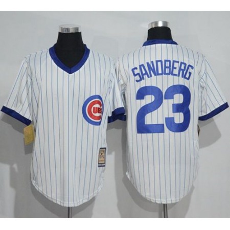 Cubs #23 Ryne Sandberg White Strip Home Cooperstown Stitched MLB Jersey