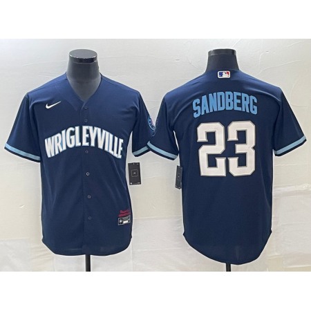 Men's Chicago Cubs #23 Ryne Sandberg Navy City Connect Cool Base Stitched Baseball Jersey