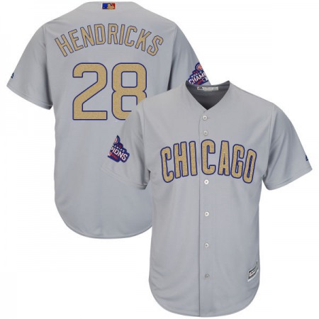 Men's Chicago Cubs #28 Kyle Hendricks World Series Champions Grey Program Cool Base Stitched MLB Jersey