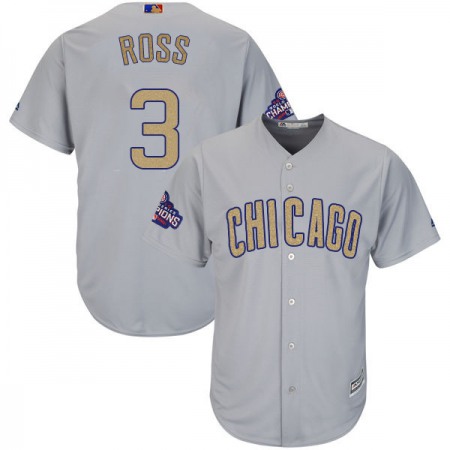 Men's Chicago Cubs #3 David Ross World Series Champions Grey Program Cool Base Stitched MLB Jersey