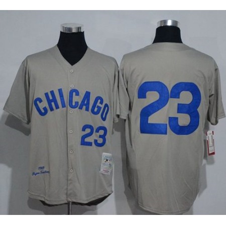 Mitchell And Ness 1969 Cubs #23 Ryne Sandberg Grey Throwback Stitched MLB Jersey