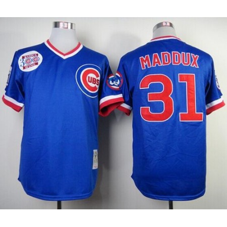 Mitchell and Ness Cubs #31 Greg Maddux Blue Throwback Stitched MLB Jersey