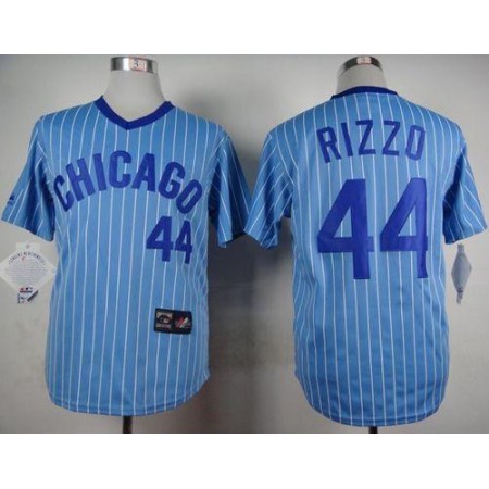 Cubs #44 Anthony Rizzo Blue(White Strip) Cooperstown Throwback Stitched MLB Jersey