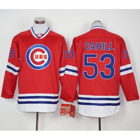 Cubs #53 Trevor Cahill Red Long Sleeve Stitched MLB Jersey
