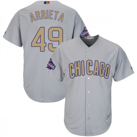 Men's Chicago Cubs #49 Jake Arrieta World Series Champions Grey Program Cool Base Stitched MLB Jersey