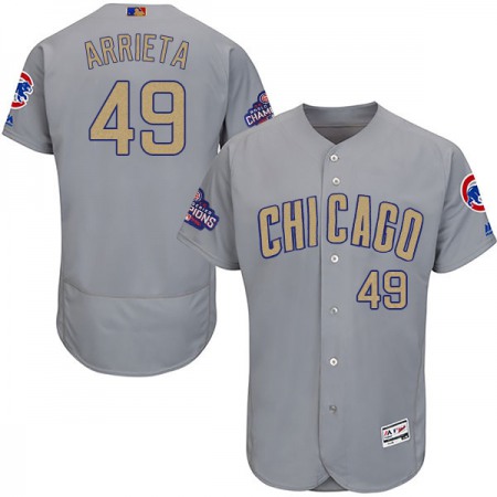 Men's Chicago Cubs #49 Jake Arrieta World Series Champions Grey Program Flexbase Stitched MLB Jersey