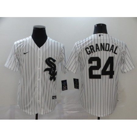 Men's Chicago White Sox #24 Yasmani Grandal White Cool Base Stitched MLB Jersey