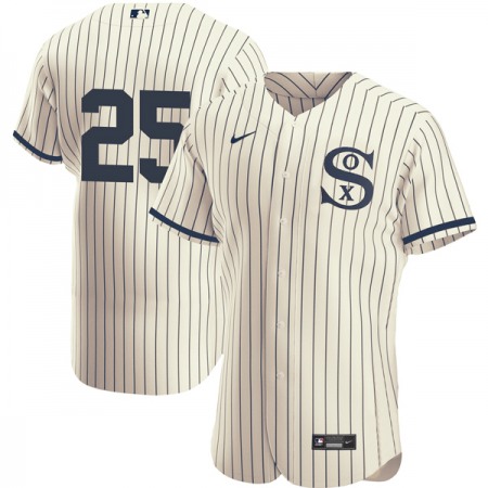Men's Chicago White Sox #25 Andrew Vaughn 2021 Cream/Navy Field of Dreams Flex Base Stitched Jersey