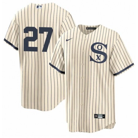 Men's Chicago White Sox #27 Lucas Giolito 2021 Cream/Navy Field of Dreams Cool Base Stitched Jersey