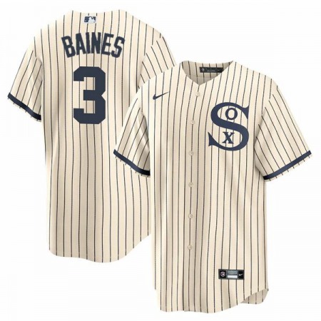 Men's Chicago White Sox #3 Harold Baines 2021 Cream/Navy Name&Number Field of Dreams Cool Base Stitched Jersey