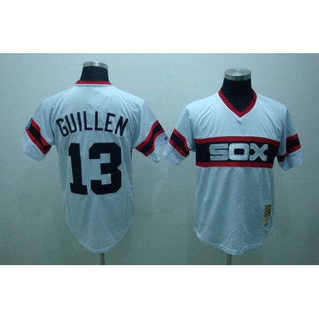 Mitchell and Ness White Sox #13 Ozzie Guillen Stitched White Throwback MLB Jersey
