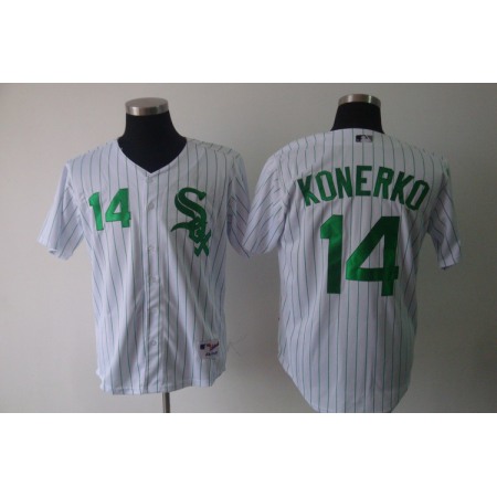 White Sox #14 Paul Konerko White Green Strip Stitched MLB Jersey