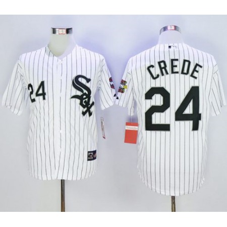 White Sox #24 Joe Crede White Throwback Stitched MLB Jersey